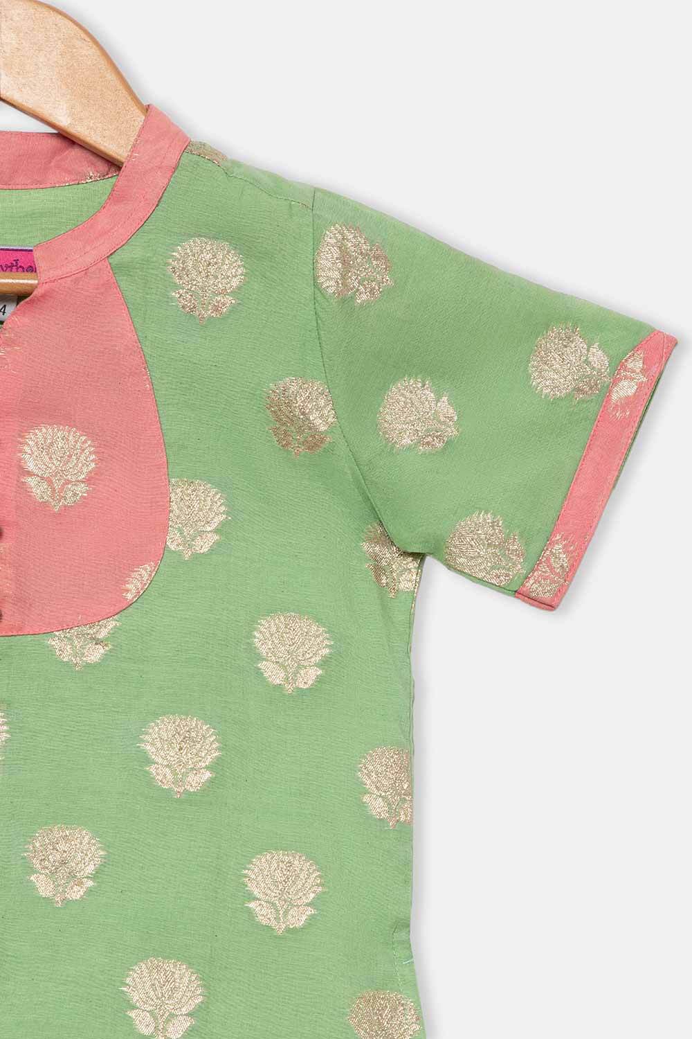 Chittythalli Girls Traditional Pavadai Set with Mandarin Collar Top and Double Layered Flared Skirt - Green - PS70 - Naidu Hall Family Store