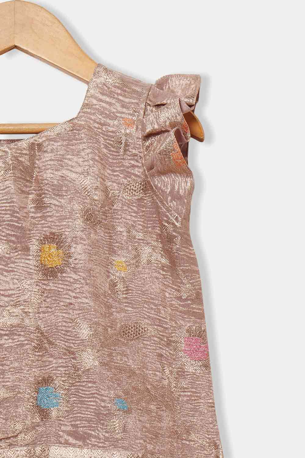 Chittythalli Girls Traditional Pavadai Set – Sweetheart Neck Pleated Top with Box-Pleated Skirt | Ethnic Wear - Copper - PS81 - Naidu Hall Family Store