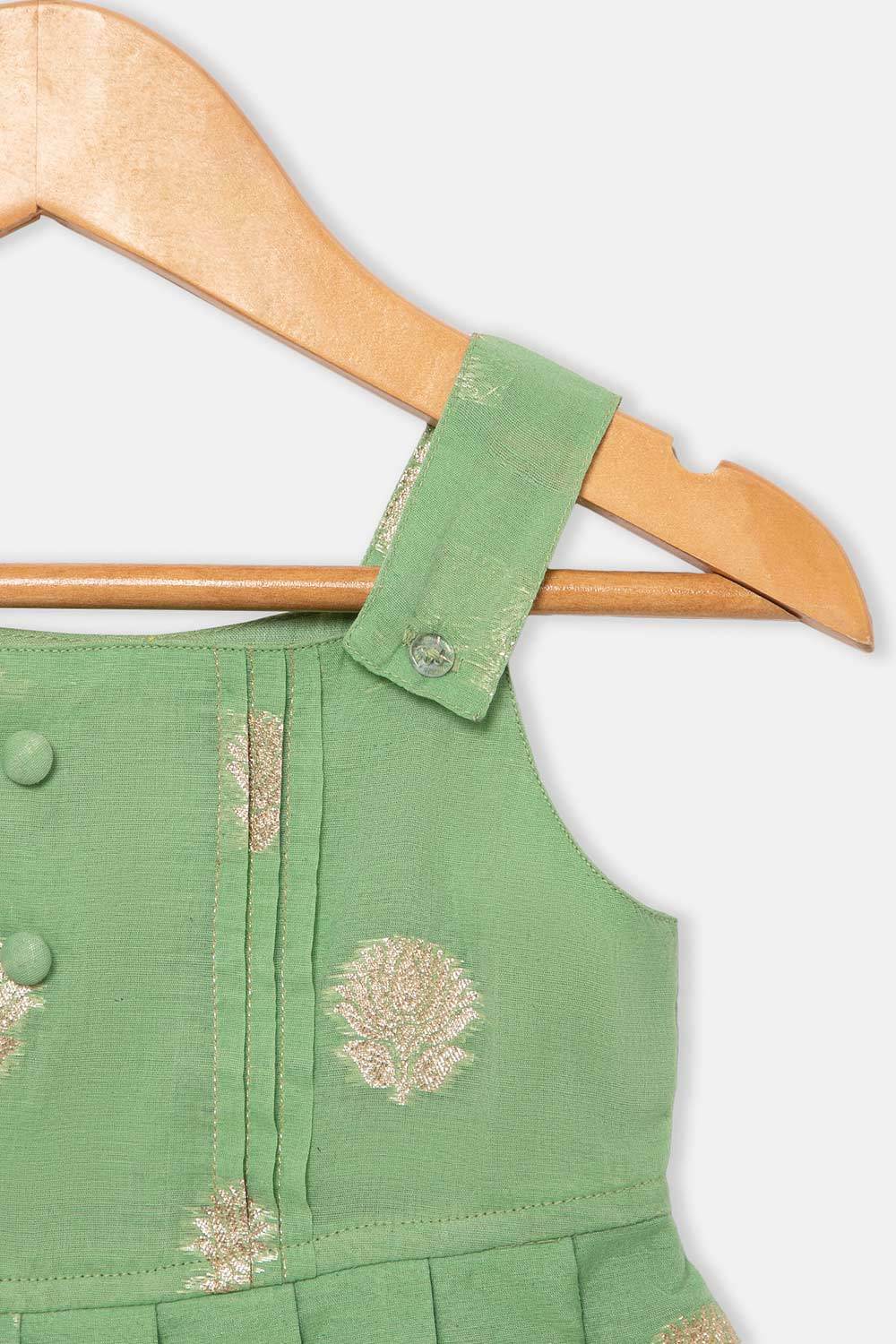 Chittythalli Girls Ethnic Frock Top with Pintuck Yoke and Pleated Skirt Traditional Indian Festive Wear - Green - FR36 - Naidu Hall Family Store