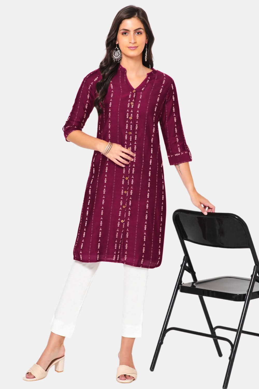 Mythri Women Knee Length Straight Kurtha - Pink - KU37
