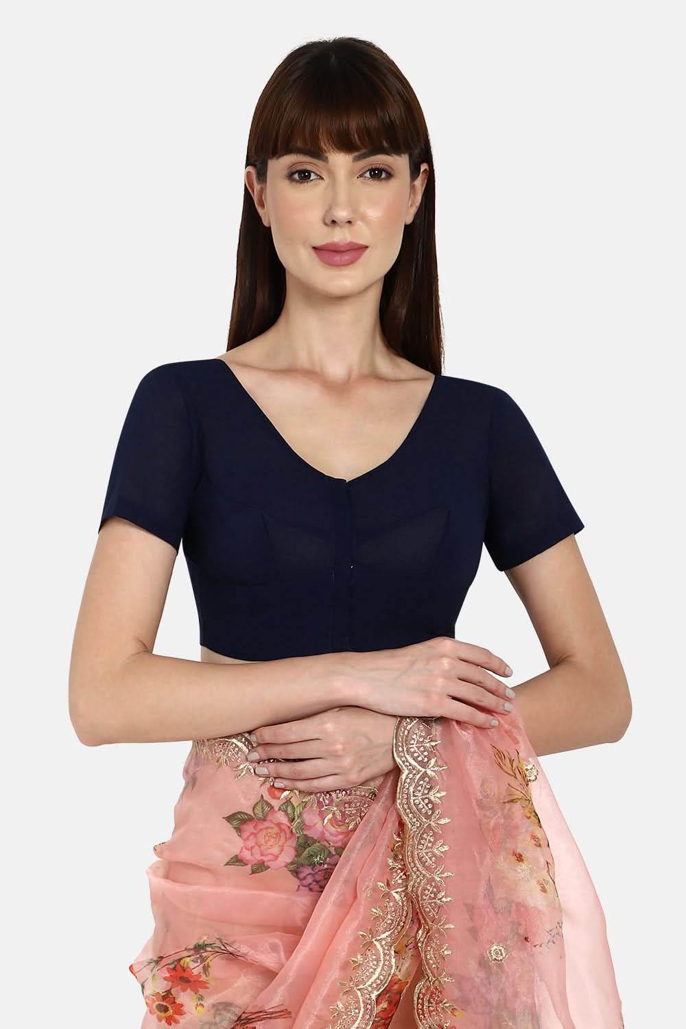 Naidu Hall Round neck short sleeve blouse - Navy Blue - Naidu Hall Family Store