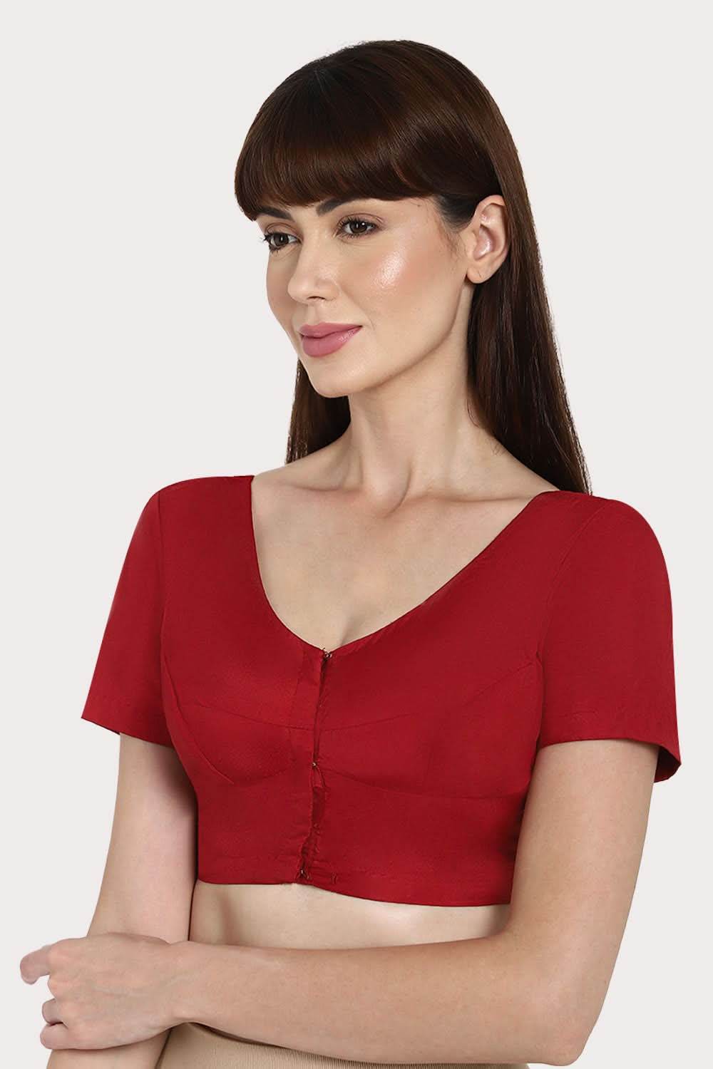 Naidu Hall Round neck Silk Cotton short sleeve blouse - Maroon - Naidu Hall Family Store