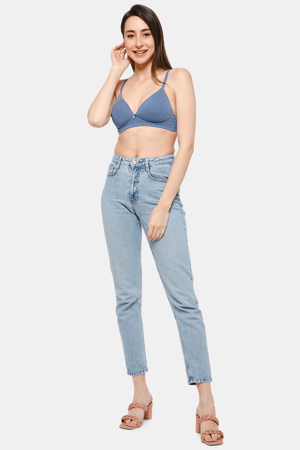 Intimacy Low Coverage Non - Wired Everyday T-shirt Padded Bra - Blue Milange