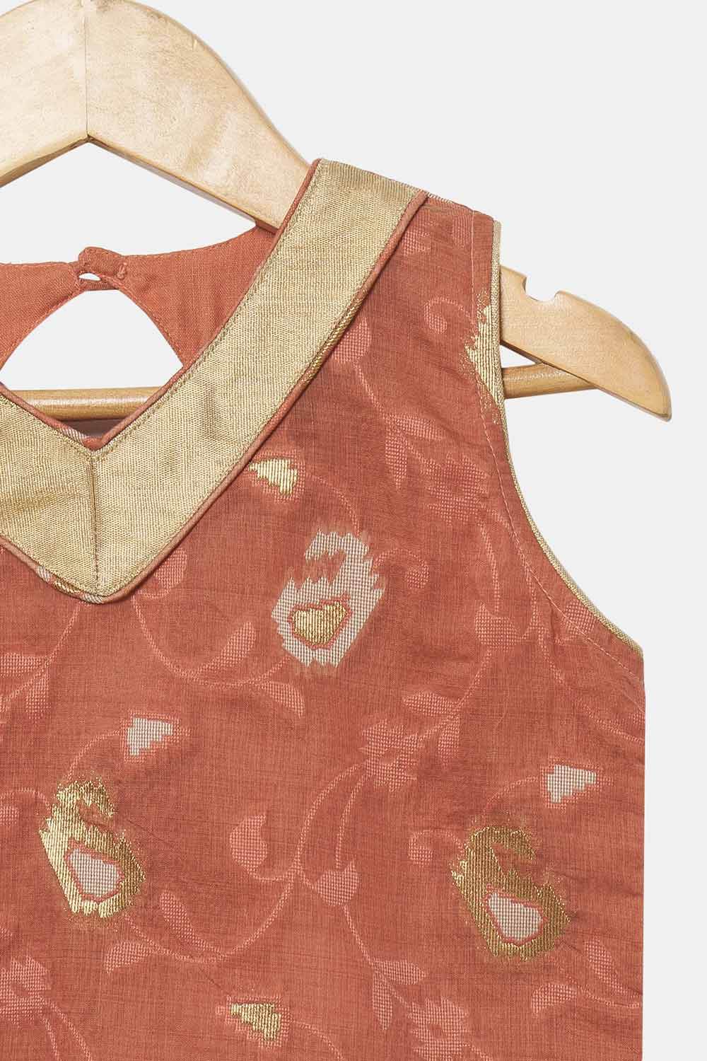 Chittythalli Girls’ Ethnic Pavadai Set – Sleeveless V-Neck Top with Flared Kali Skirt & Tassel Detailing - Peach - PS60 - Naidu Hall Family Store