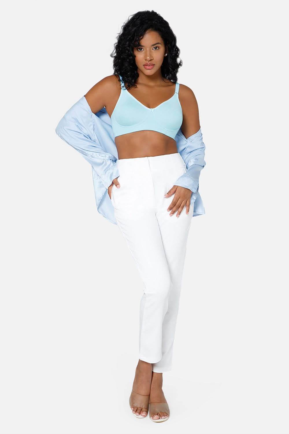 Full Coverage Non-Padded Non-Wired Intimacy T-Shirt Saree Bra - ES02 - Blue Tint - Naidu Hall Family Store