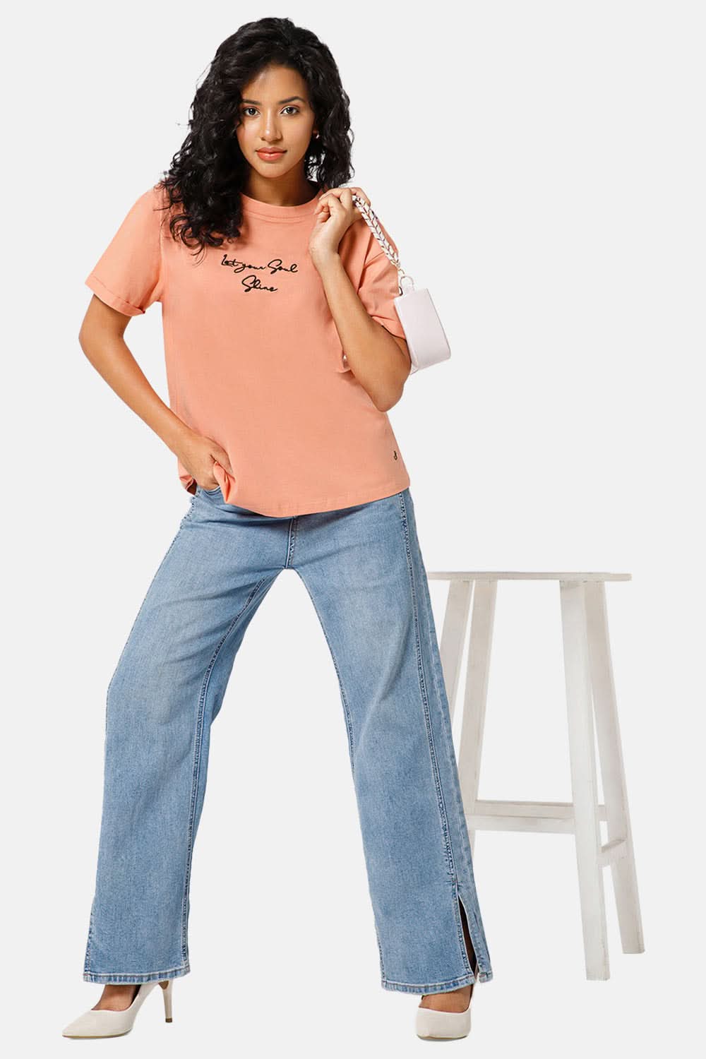 Jusperf Women Half Sleeve Crew Neck T-shirt - Peach - SD16