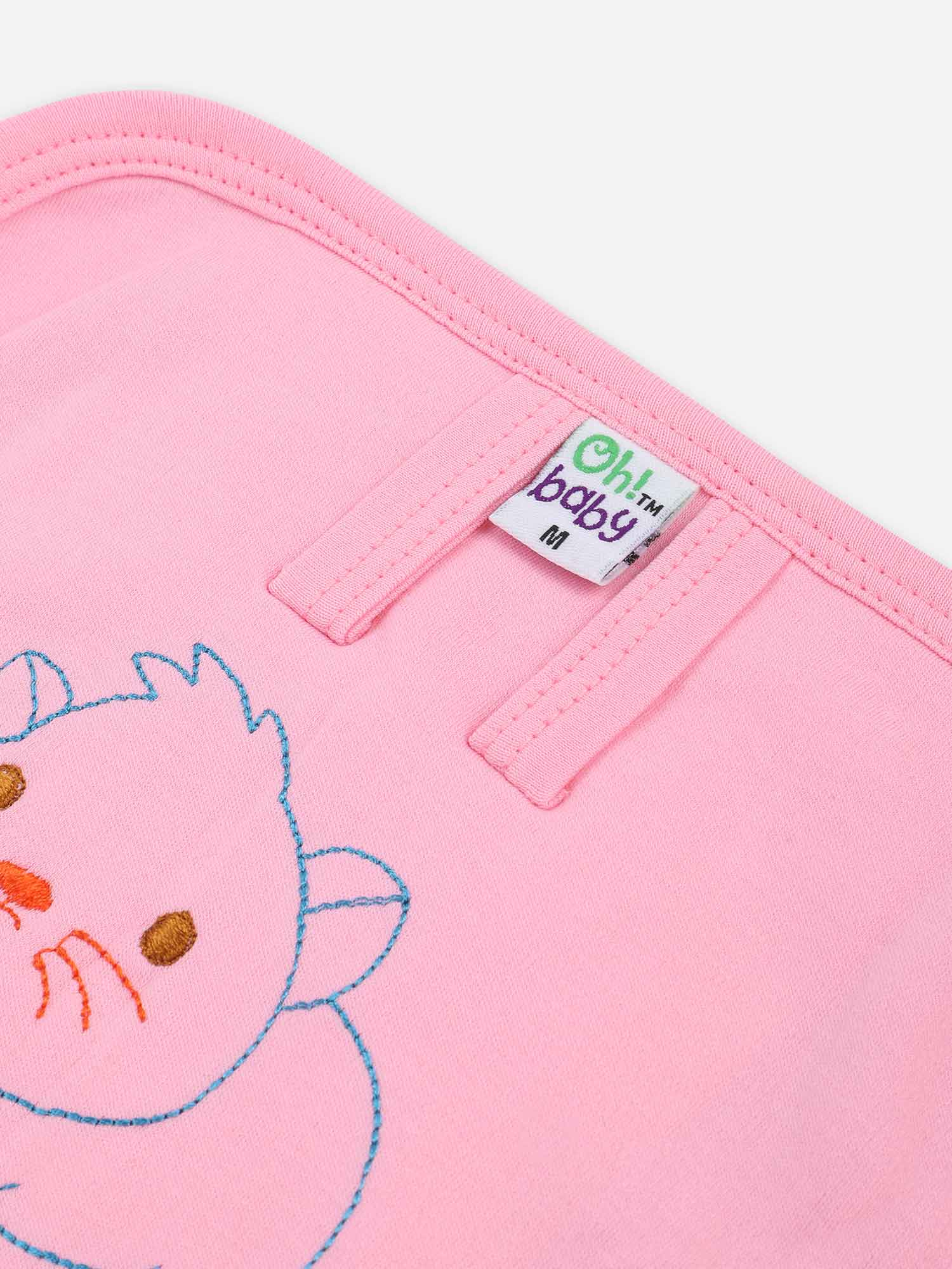 Oh Baby Plain Embroidery Knitted Round Pink - Rdpl