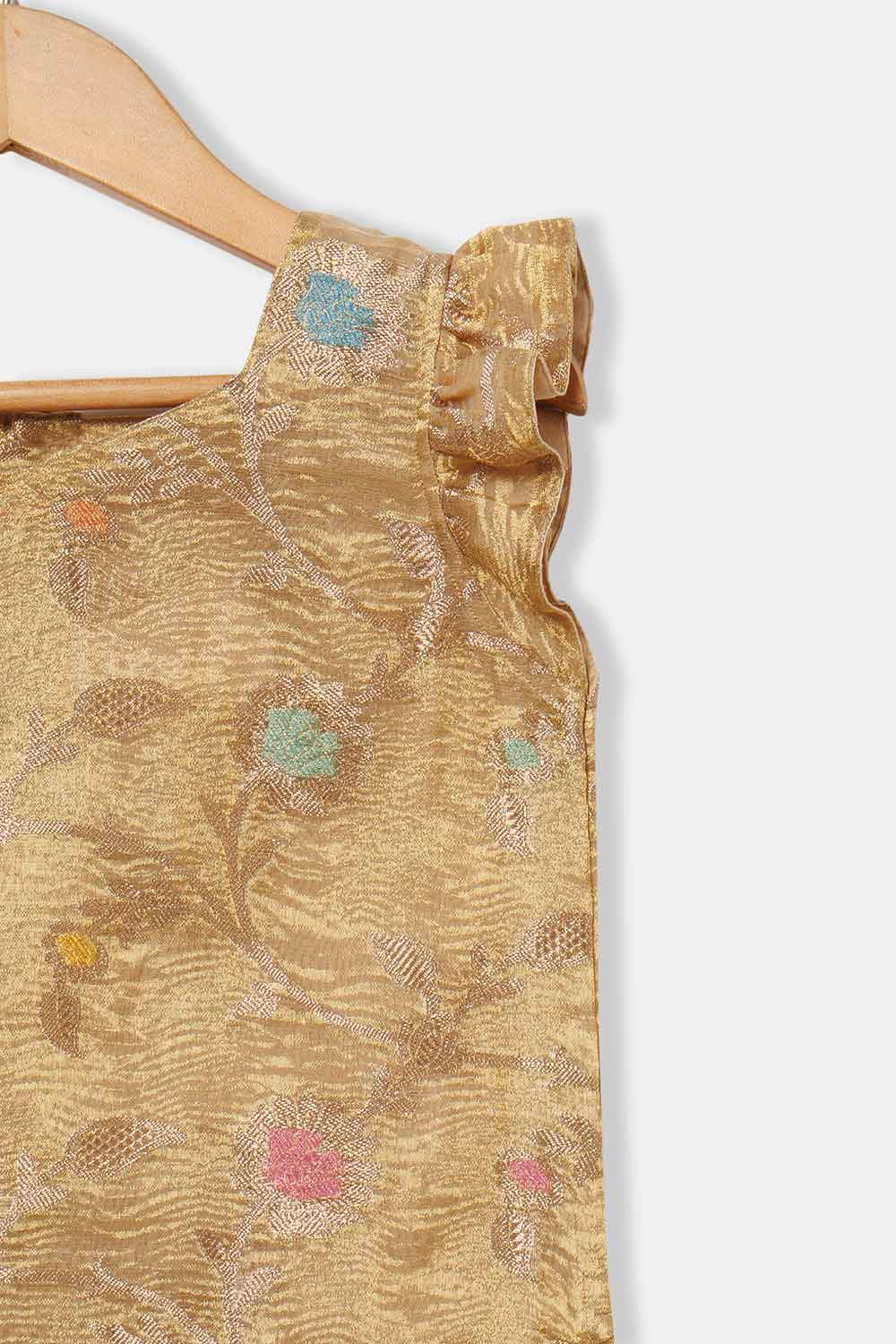 Chittythalli Girls Traditional Pavadai Set – Sweetheart Neck Pleated Top with Box-Pleated Skirt | Ethnic Wear - Gold - PS81 - Naidu Hall Family Store