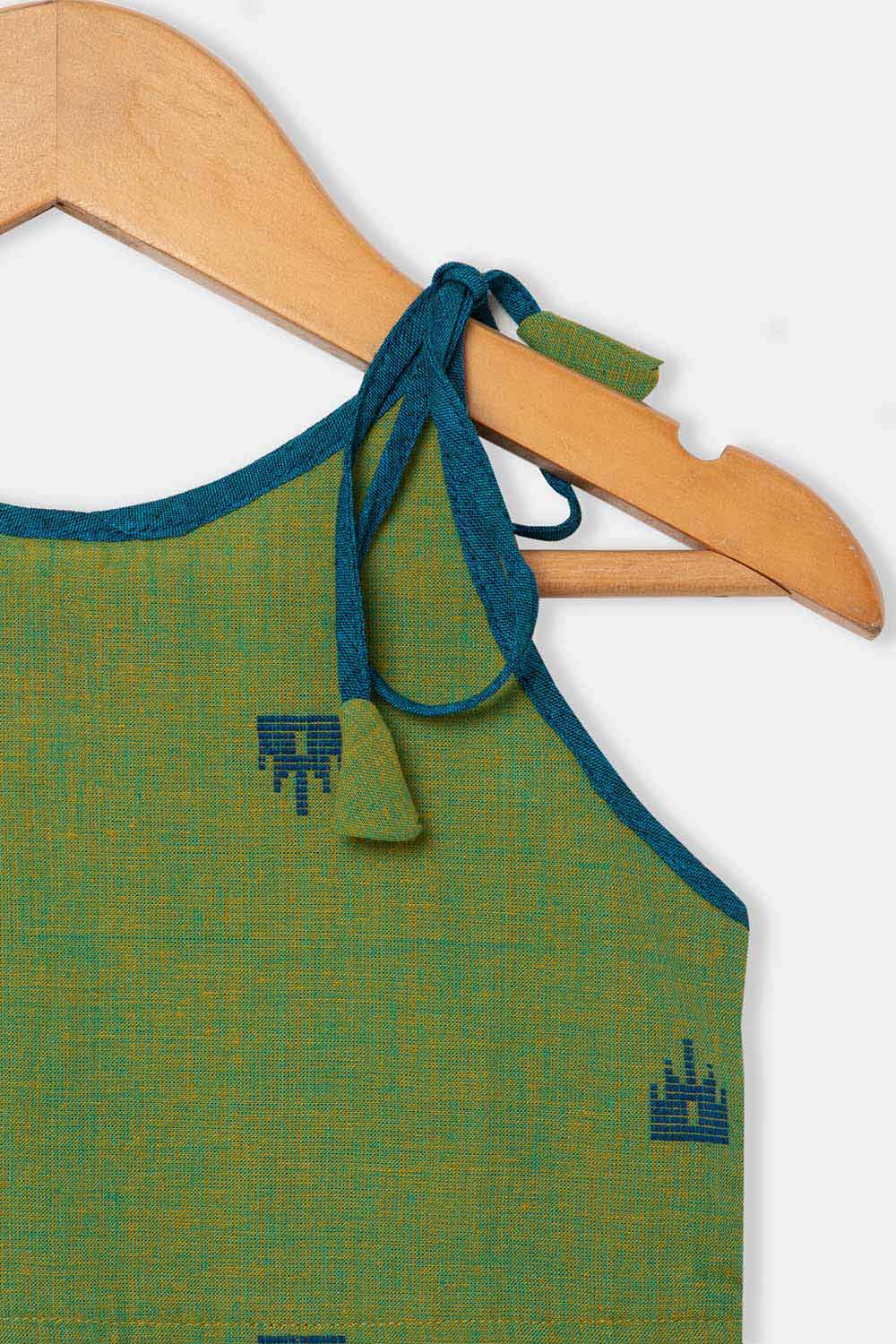 Chittythalli Girls Ethnic Layered Frock with Ruffles & Tassels – Handloom Butta Dress - Green - FR24