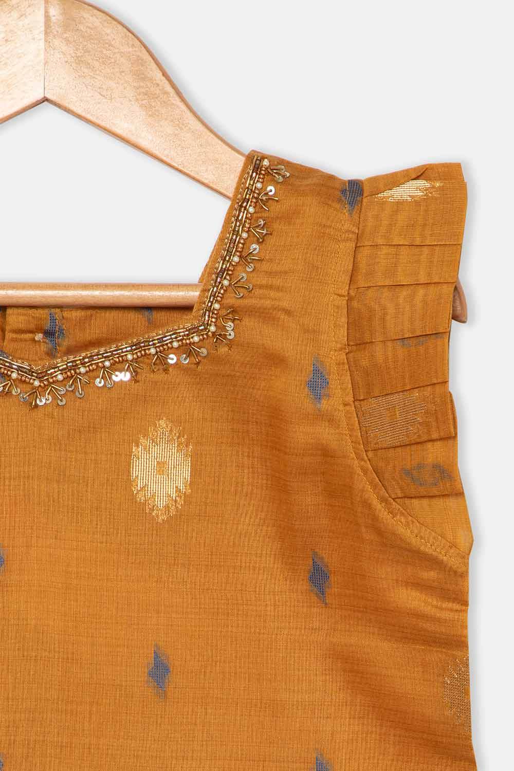 Chittythalli Traditional Girls Pavadai Set Three-Pointed Neck Blouse with Flared Skirt - Mustard - PS87 - Naidu Hall Family Store