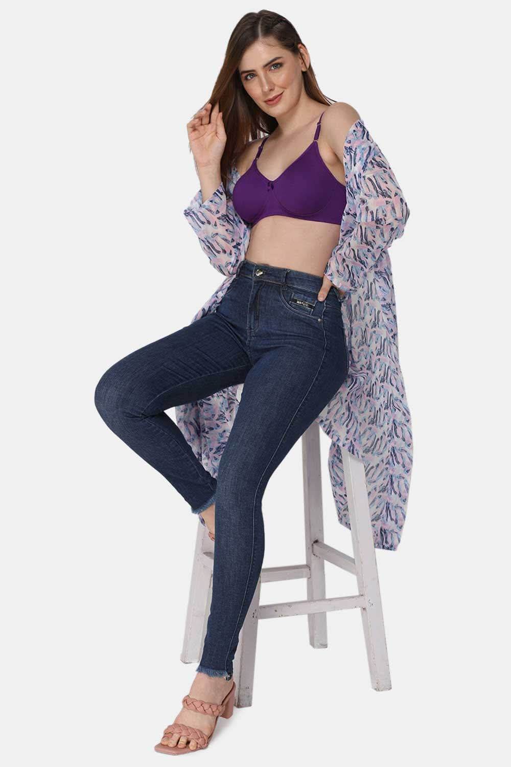 Medium Coverage Non-Wired Non-Padded Intimacy Saree Bra - Magic Purple - INT29 - Naidu Hall Family Store