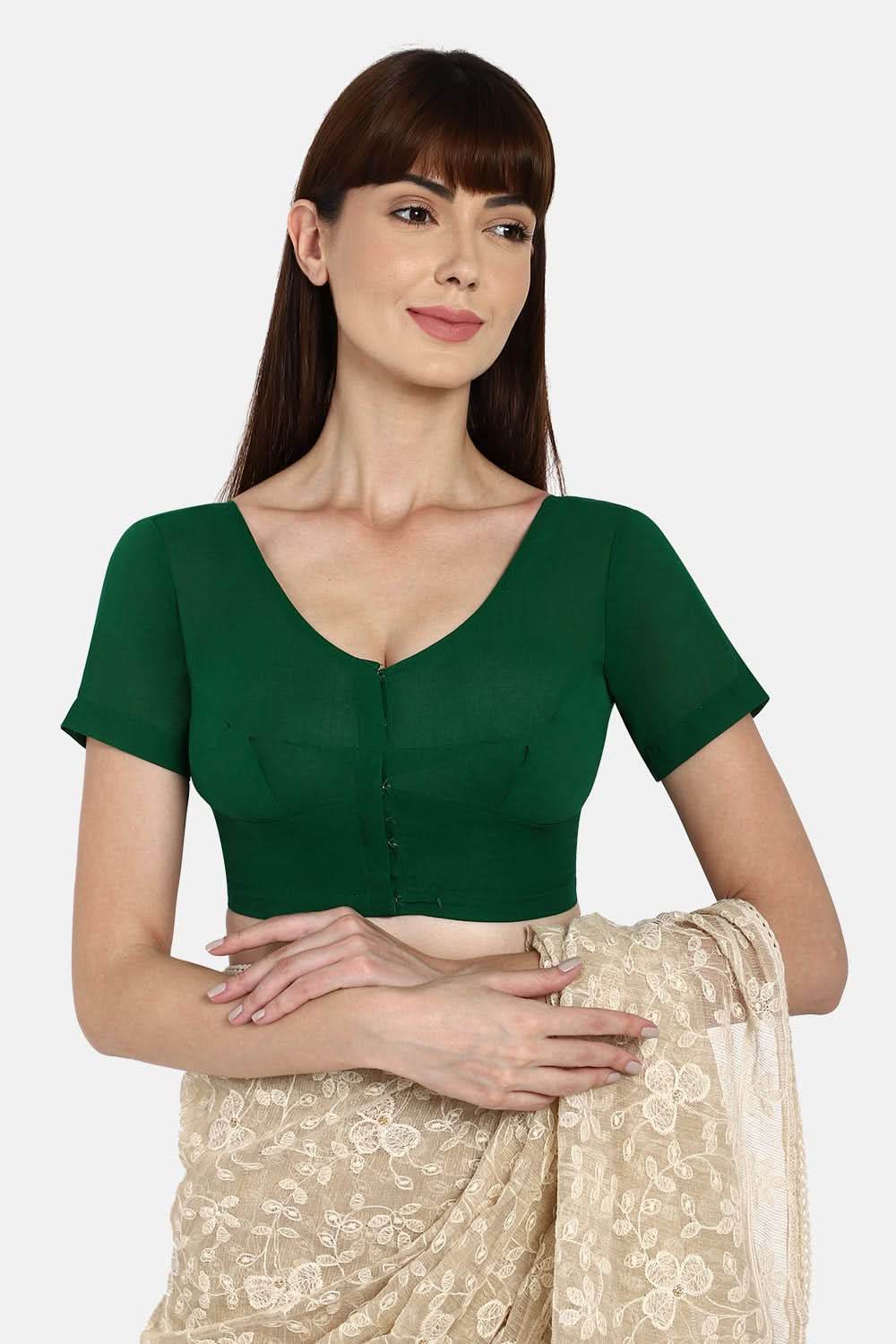 Naidu Hall Round neck short sleeve blouse - Dark Green - Naidu Hall Family Store