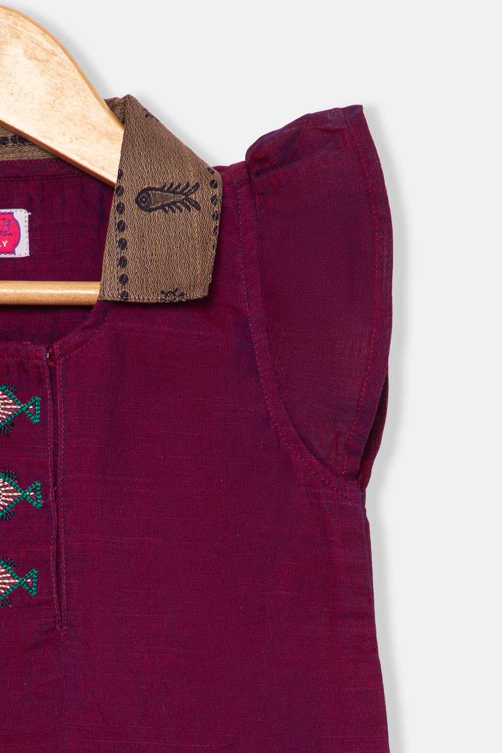 Chittythalli Girls Ethnic Pavadai Set – Hand Embroidered Fish Blouse with Box Pleated Skirt & Tassels - Purple - PS86