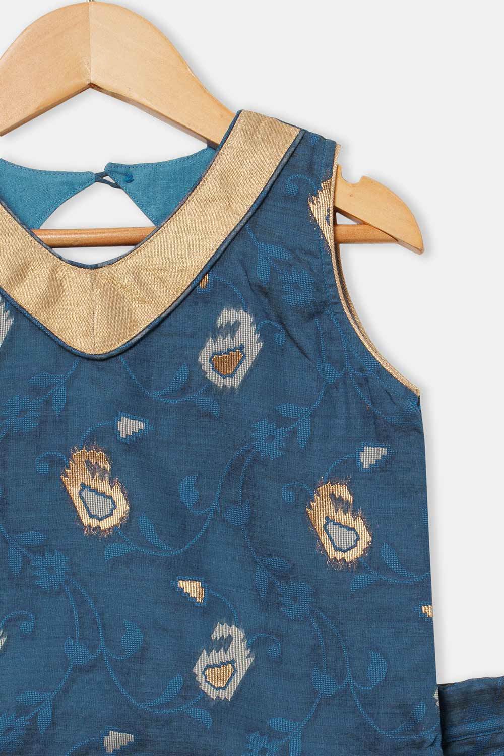 Chittythalli Girls’ Ethnic Pavadai Set – Sleeveless V-Neck Top with Flared Kali Skirt & Tassel Detailing - Navy Blue - PS60 - Naidu Hall Family Store