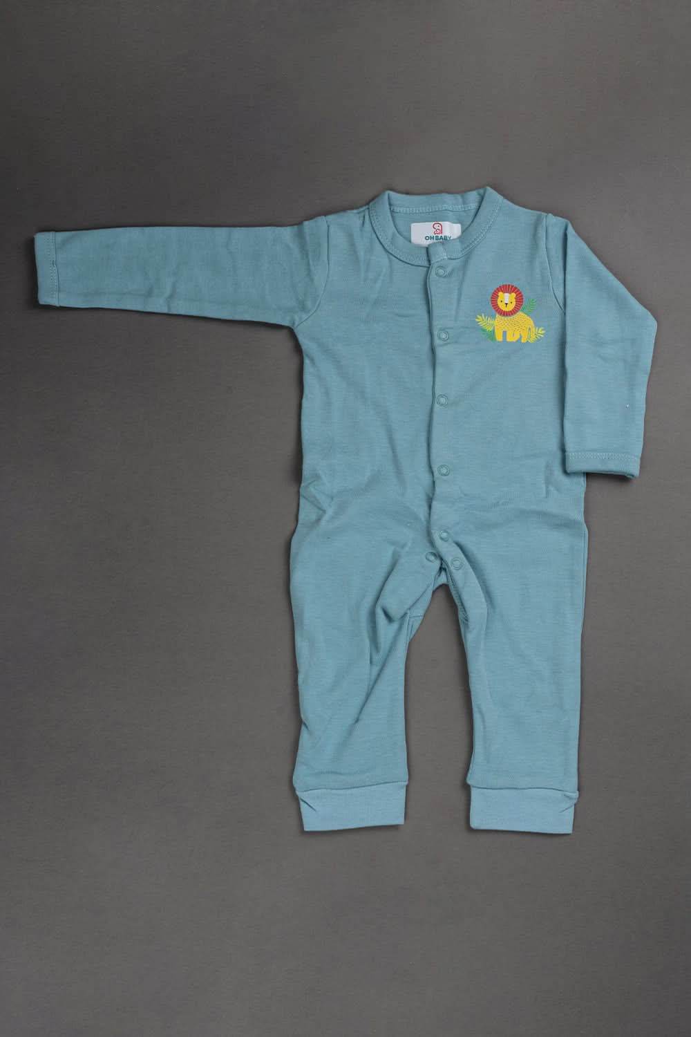 Oh Baby Cotton Interlock Knit Animal Print Body Suit Pack Of - 2 - Blue & Assorted - S202 - Naidu Hall Family Store