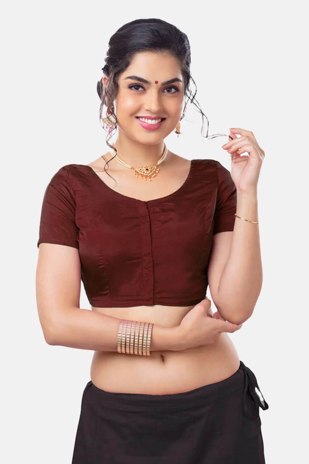 Naidu Hall Princess Cut Short Sleeve Front Open Silk Cotton Blouse - Naidu Hall Family Store