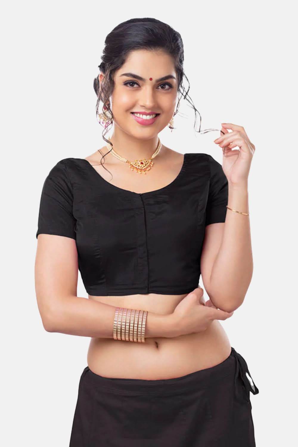 Naidu Hall Princess Cut Short Sleeve Front Open Silk Cotton Blouse - Naidu Hall Family Store