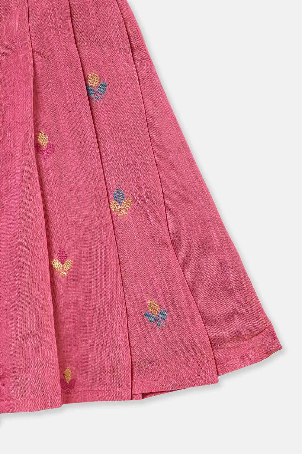 Chittythalli Girls’ Ethnic Frock – Angarkha Cut Top with Chain Stitch Embroidery & Knife Pleated Skirt - Pink - FR39 - Naidu Hall Family Store