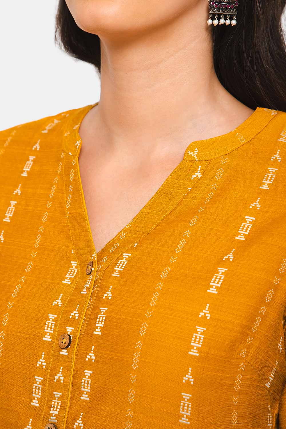 Mythri Women Knee Length Straight Kurtha - Mustard - KU37