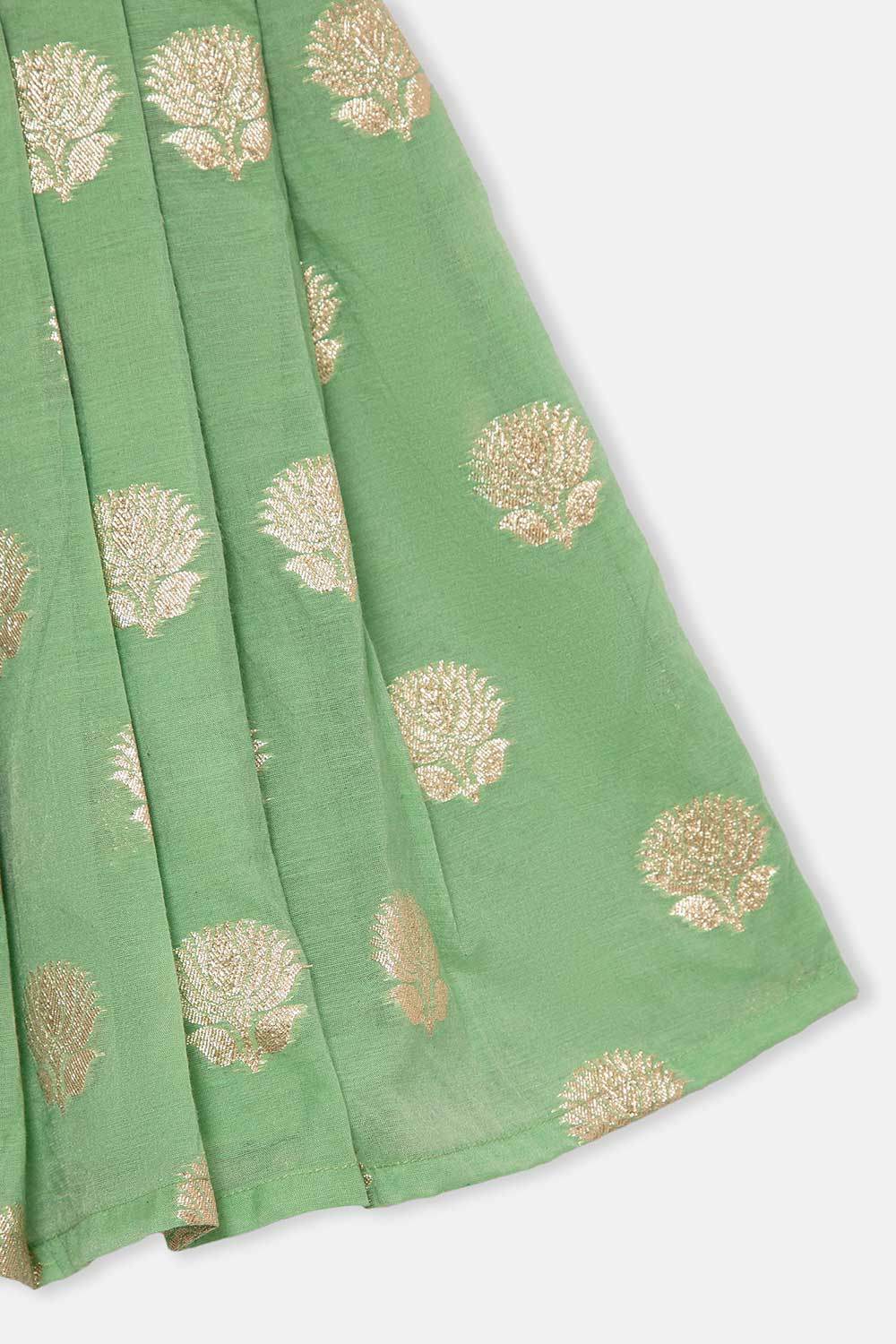 Chittythalli Girls Ethnic Frock Top with Pintuck Yoke and Pleated Skirt Traditional Indian Festive Wear - Green - FR36 - Naidu Hall Family Store