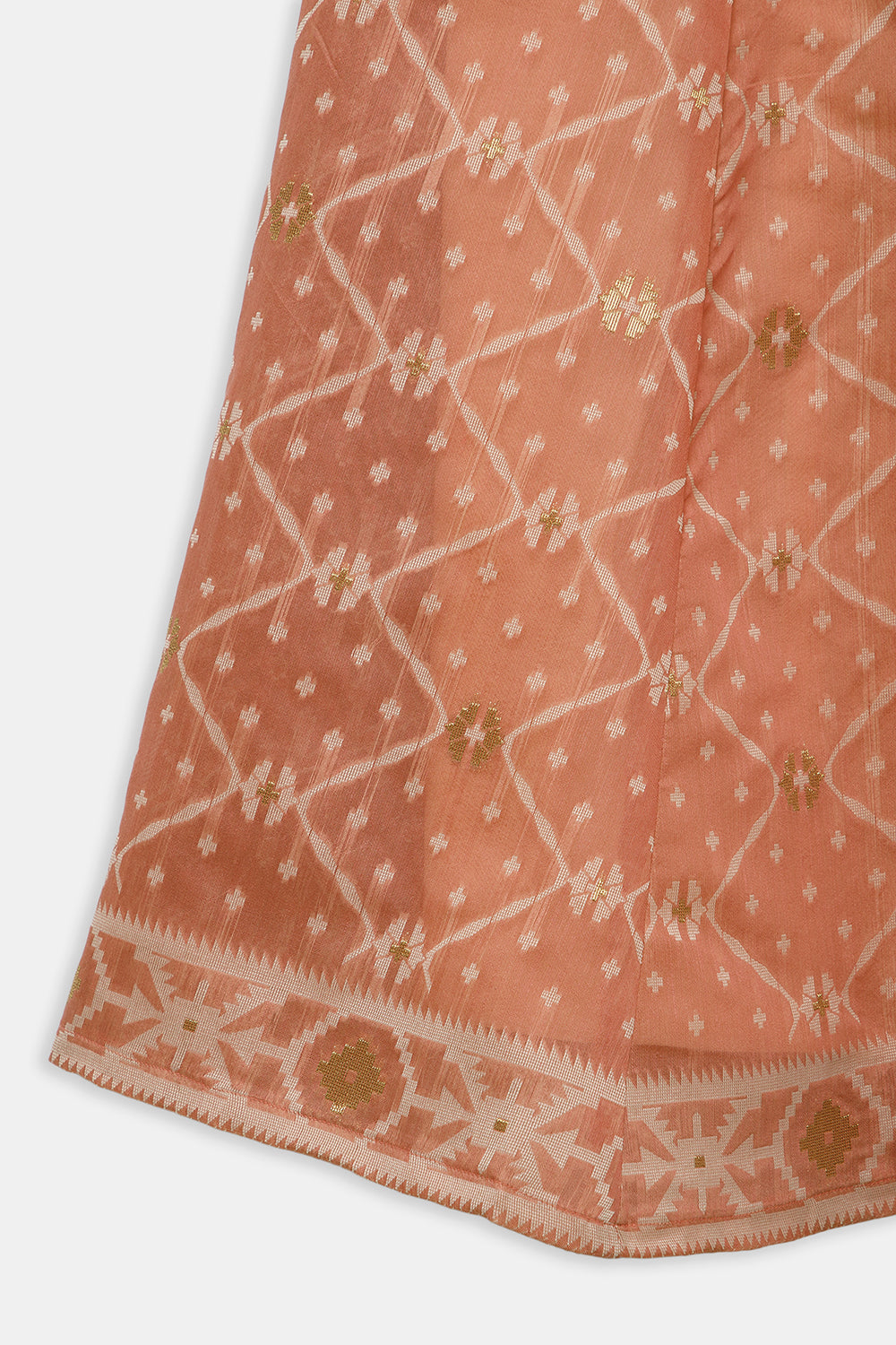 Chittythalli Girls’ Ethnic Pavadai Set – Chanderi Jamdani Peplum Top with Criss-Cross Cording & Kali Skirt | Traditional Festive Wear for Girls - PS91