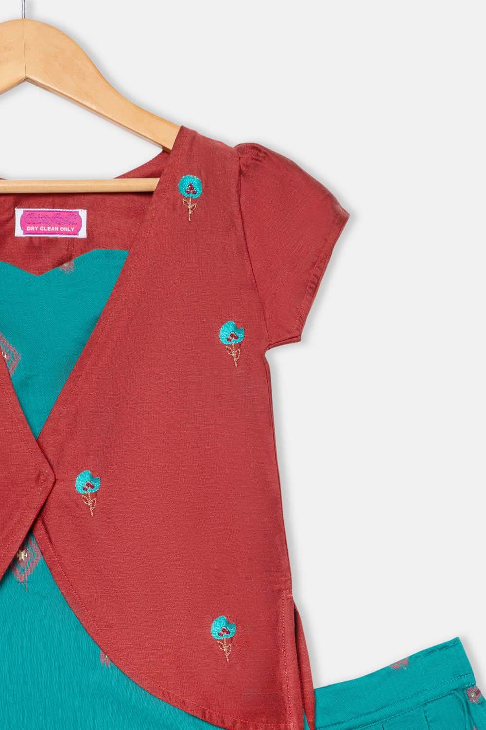 Chittythalli Girls 3-Piece Pavadai Set Spaghetti Strap Inner Box Pleat Skirt Embroidered Overcoat - Orange - PS74 - Naidu Hall Family Store