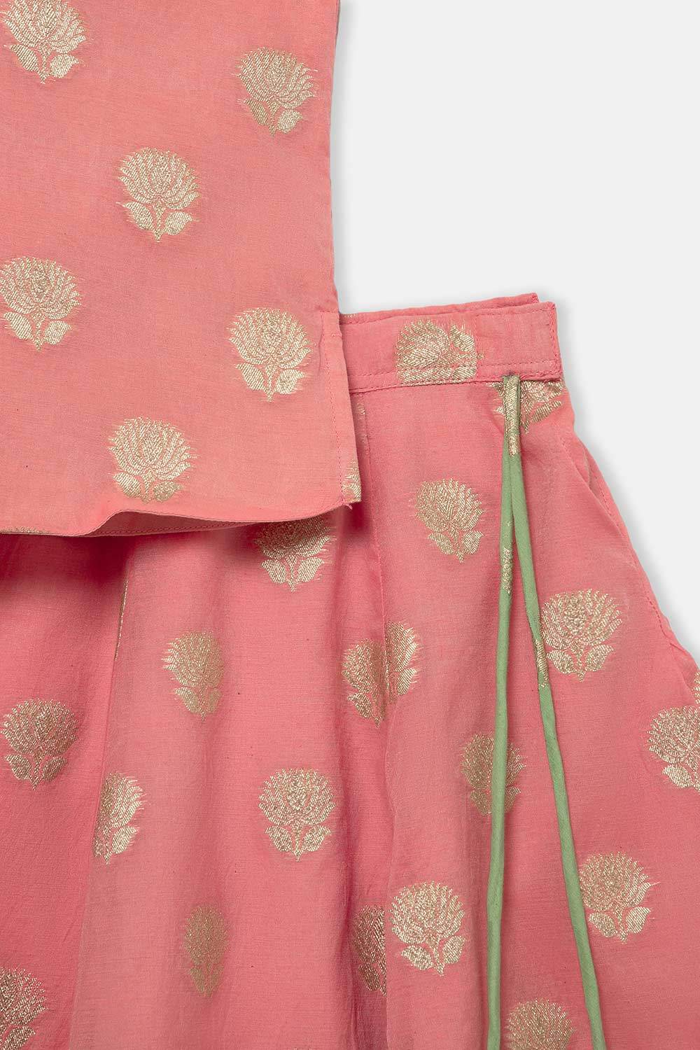 Chittythalli Girls Traditional Pavadai Set with Mandarin Collar Top and Double Layered Flared Skirt - Peach - PS70 - Naidu Hall Family Store