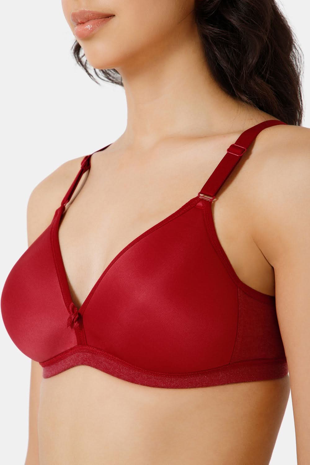 Close-Up of Red Nova T-Shirt Bra Highlighting Soft Padding and Smooth Finish