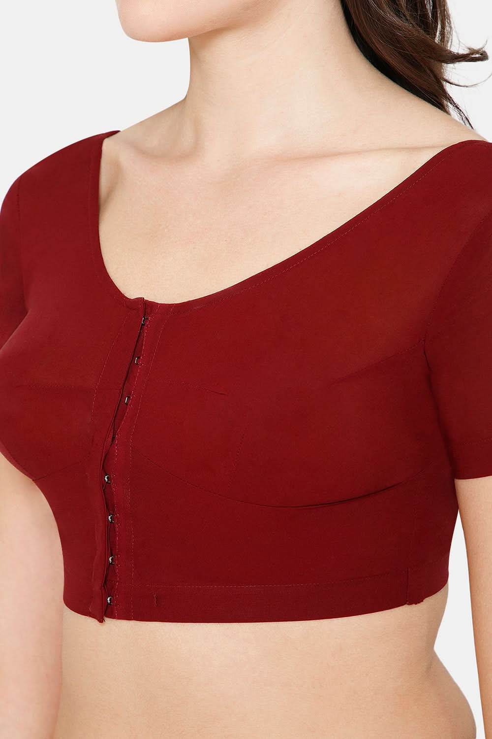 Naidu Hall Round neck short sleeve blouse - Dark Maroon - Naidu Hall Family Store