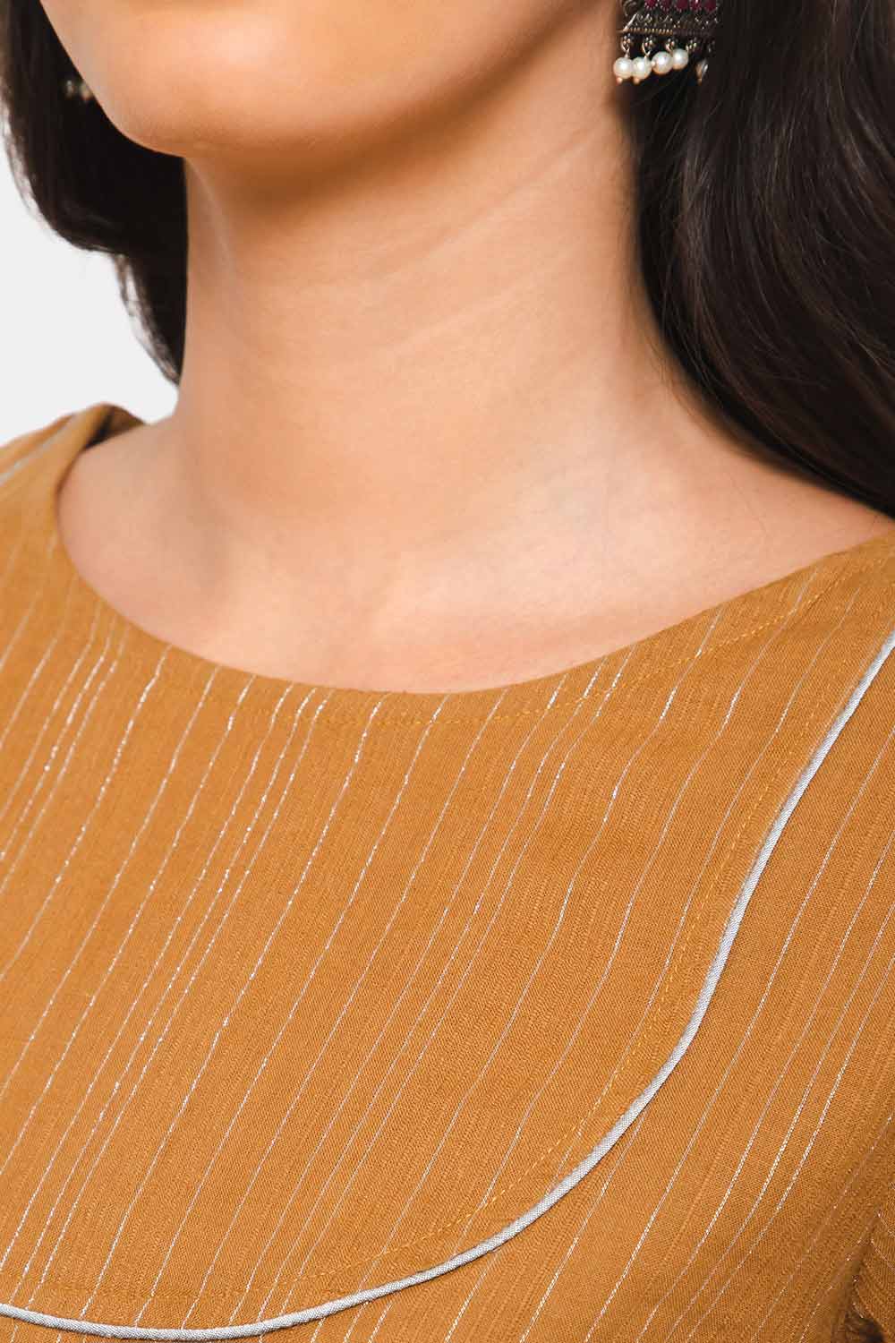 Mythri Women Knee Length Straight Kurtha - Brown - KU38