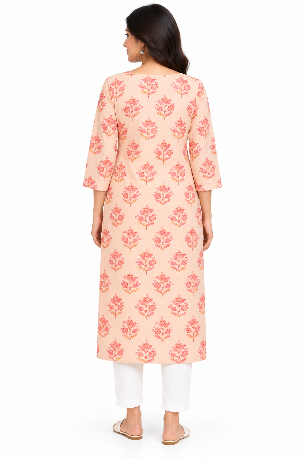 Women's Prints Cotton Blend Kurti with Round Neck, 3/4 Sleeve and Regular Fit - Below Knee | Casual Ethnic Wear Kurti for Daily Wear & Casual Outings - 3471