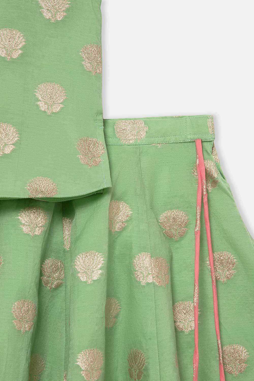 Chittythalli Girls Traditional Pavadai Set with Mandarin Collar Top and Double Layered Flared Skirt - Green - PS70 - Naidu Hall Family Store