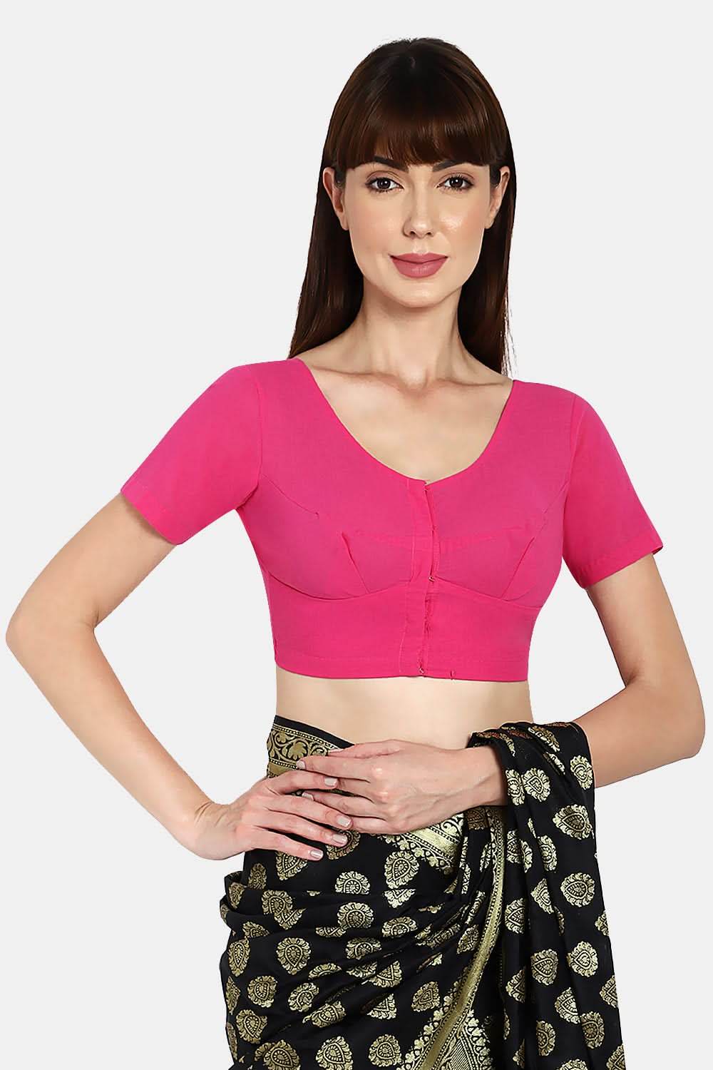 Naidu Hall Round neck short sleeve blouse - Fuchsia - Naidu Hall Family Store