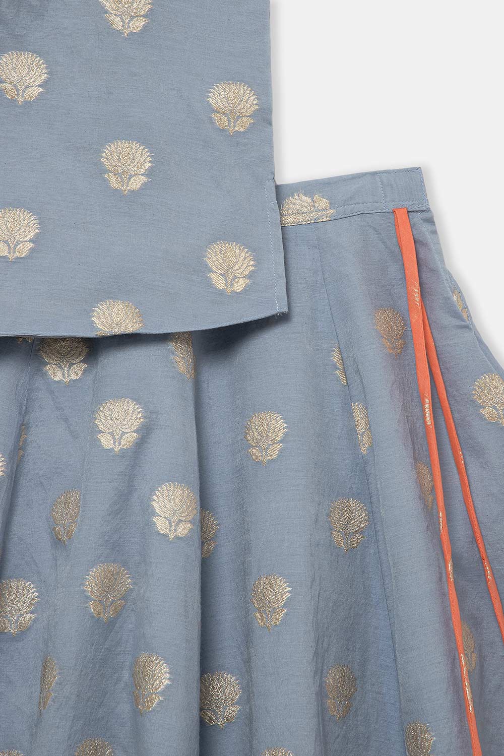 Chittythalli Girls Traditional Pavadai Set with Mandarin Collar Top and Double Layered Flared Skirt - Grey - PS70