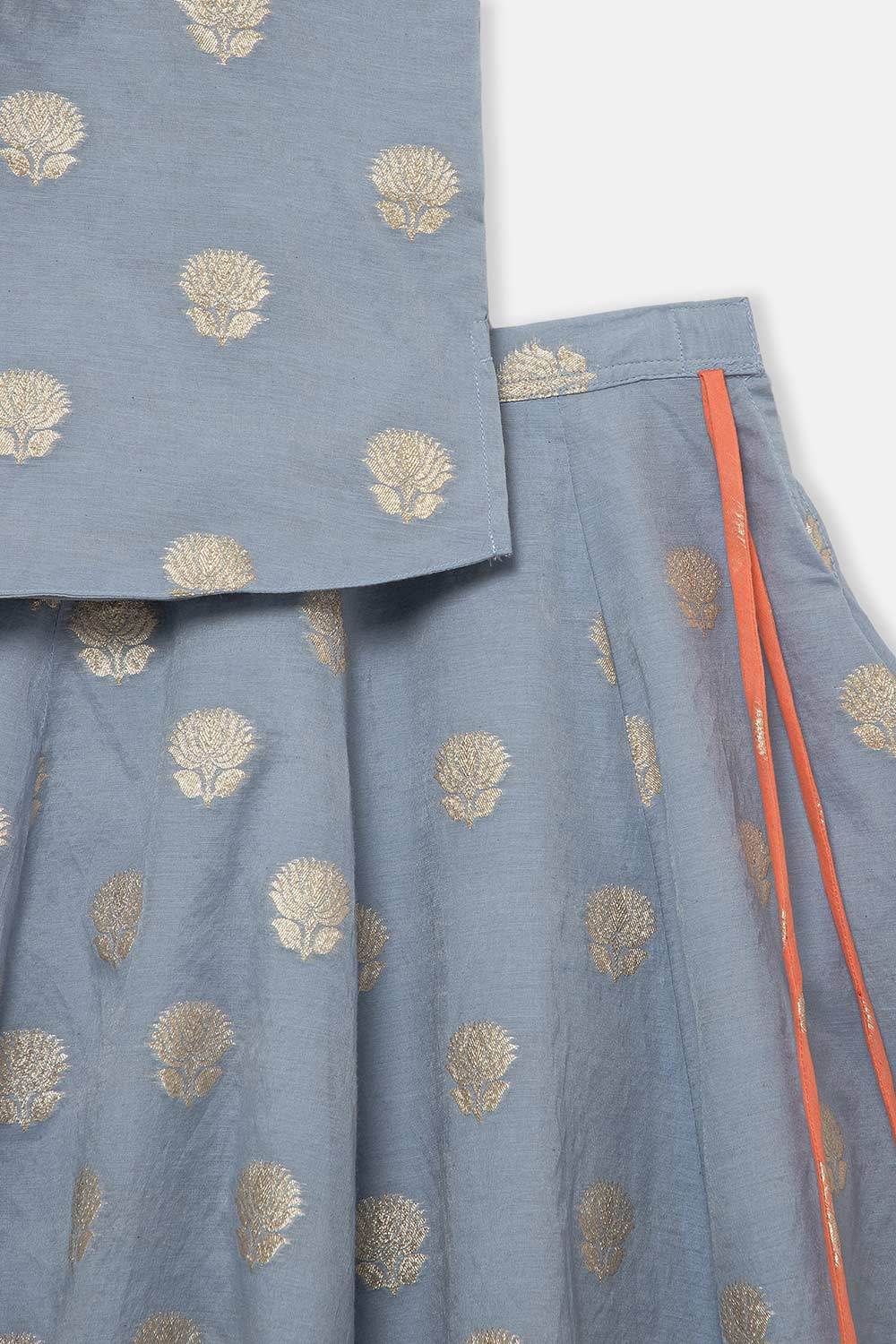 Chittythalli Girls Traditional Pavadai Set with Mandarin Collar Top and Double Layered Flared Skirt - Grey - PS70 - Naidu Hall Family Store