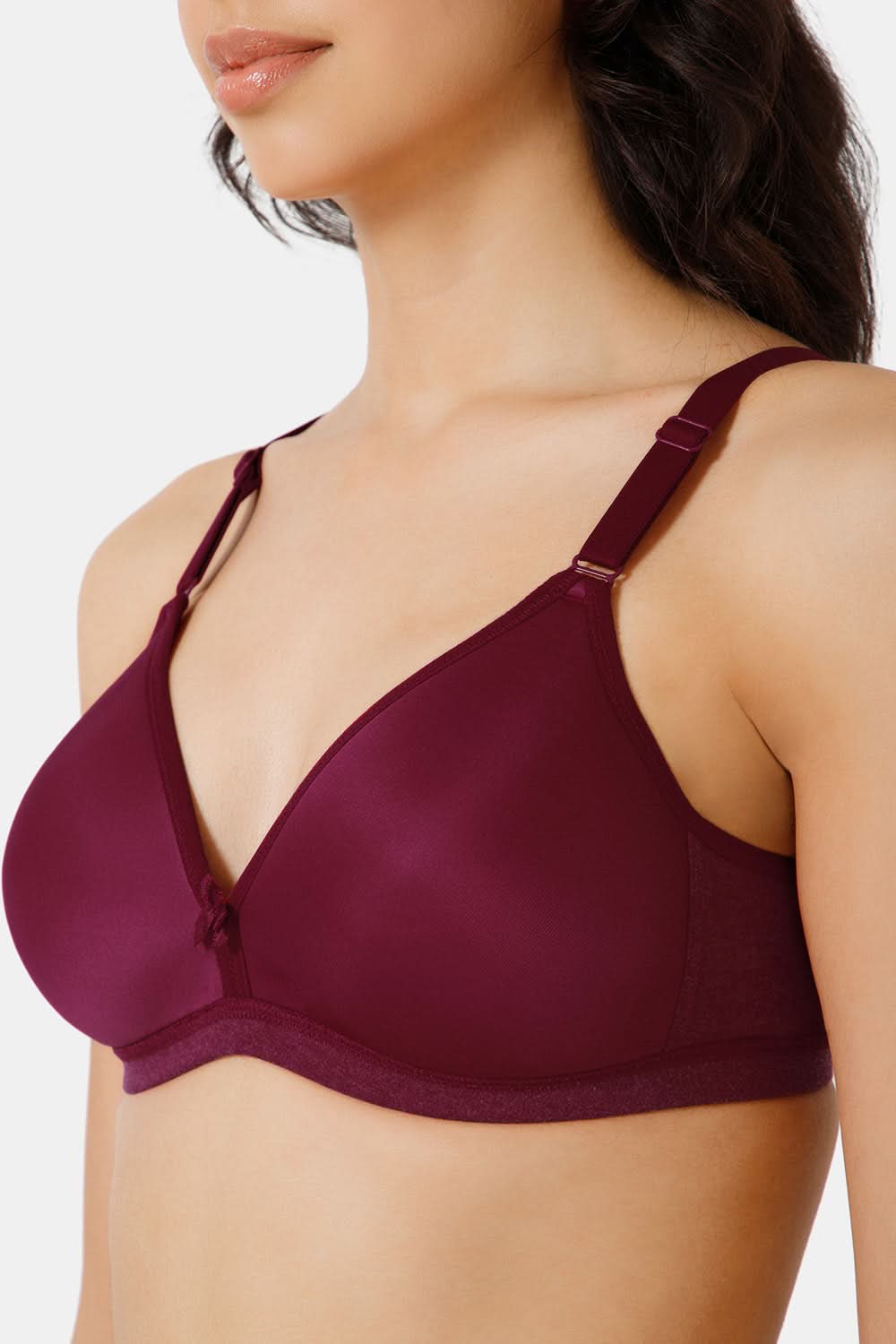 Close-Up of Wine Nova T-Shirt Bra with Soft Padding and Seamless Finish