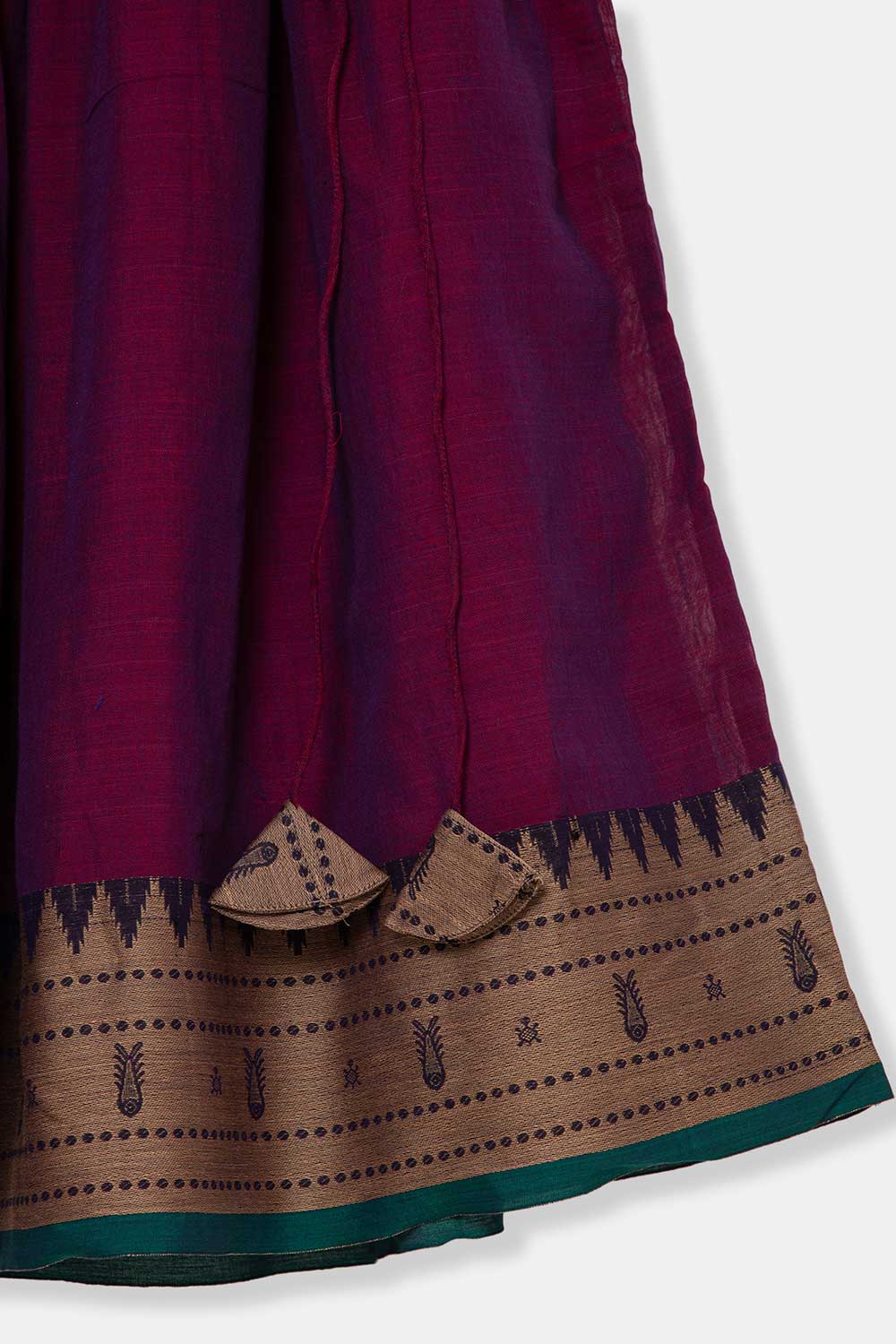 Chittythalli Girls Ethnic Pavadai Set – Hand Embroidered Fish Blouse with Box Pleated Skirt & Tassels - Purple - PS86