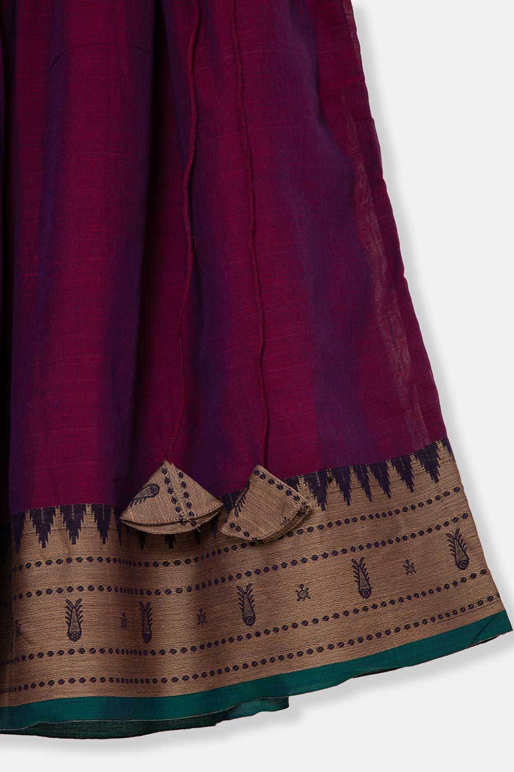 Chittythalli Girls Ethnic Pavadai Set – Hand Embroidered Fish Blouse with Box Pleated Skirt & Tassels - Purple - PS86 - Naidu Hall Family Store