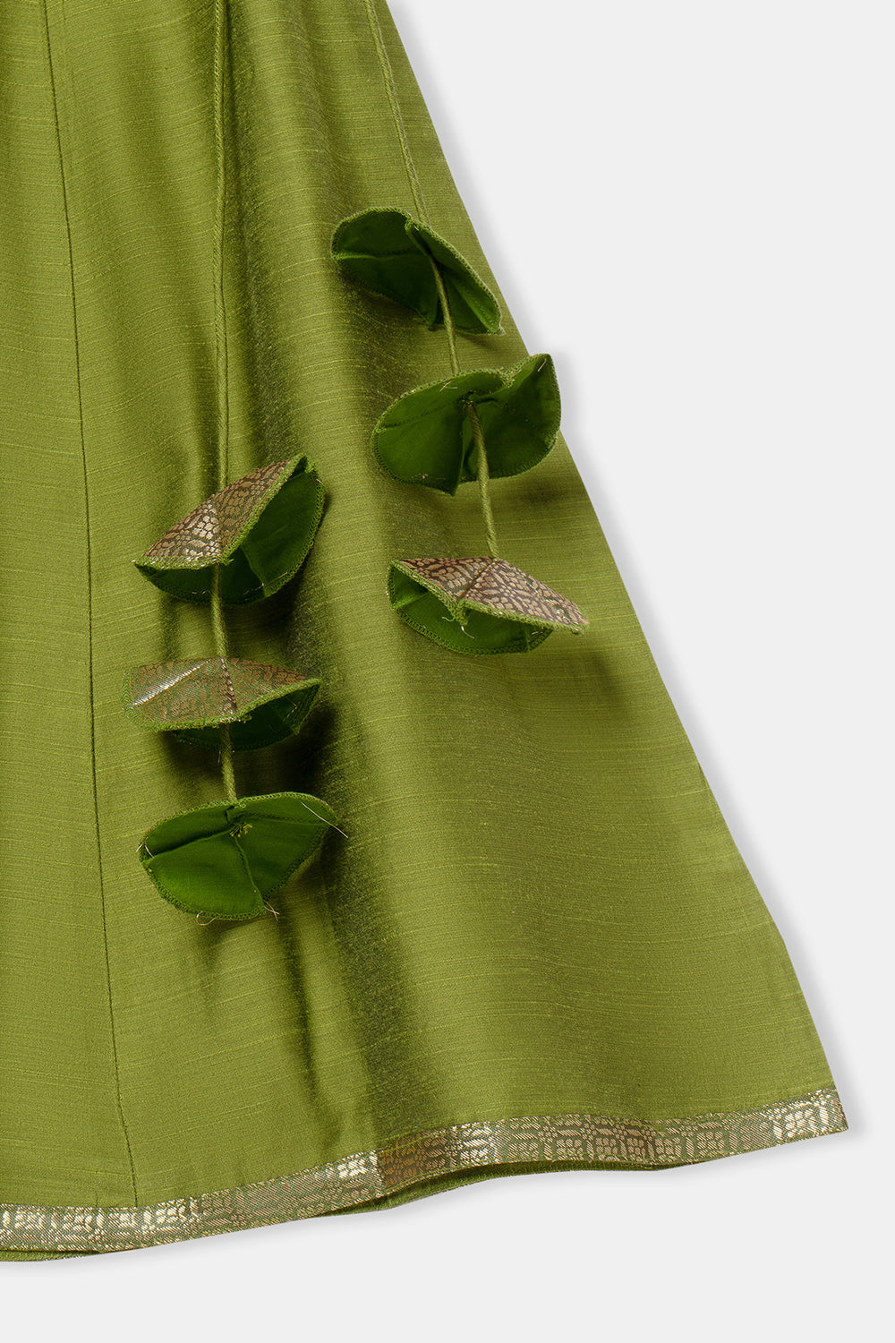 Chittythalli Girls Pavadai Skirt and Top Set Traditional Indian Outfit Festive Ethnic Wear with Puff Sleeves - Dark Green - PS33