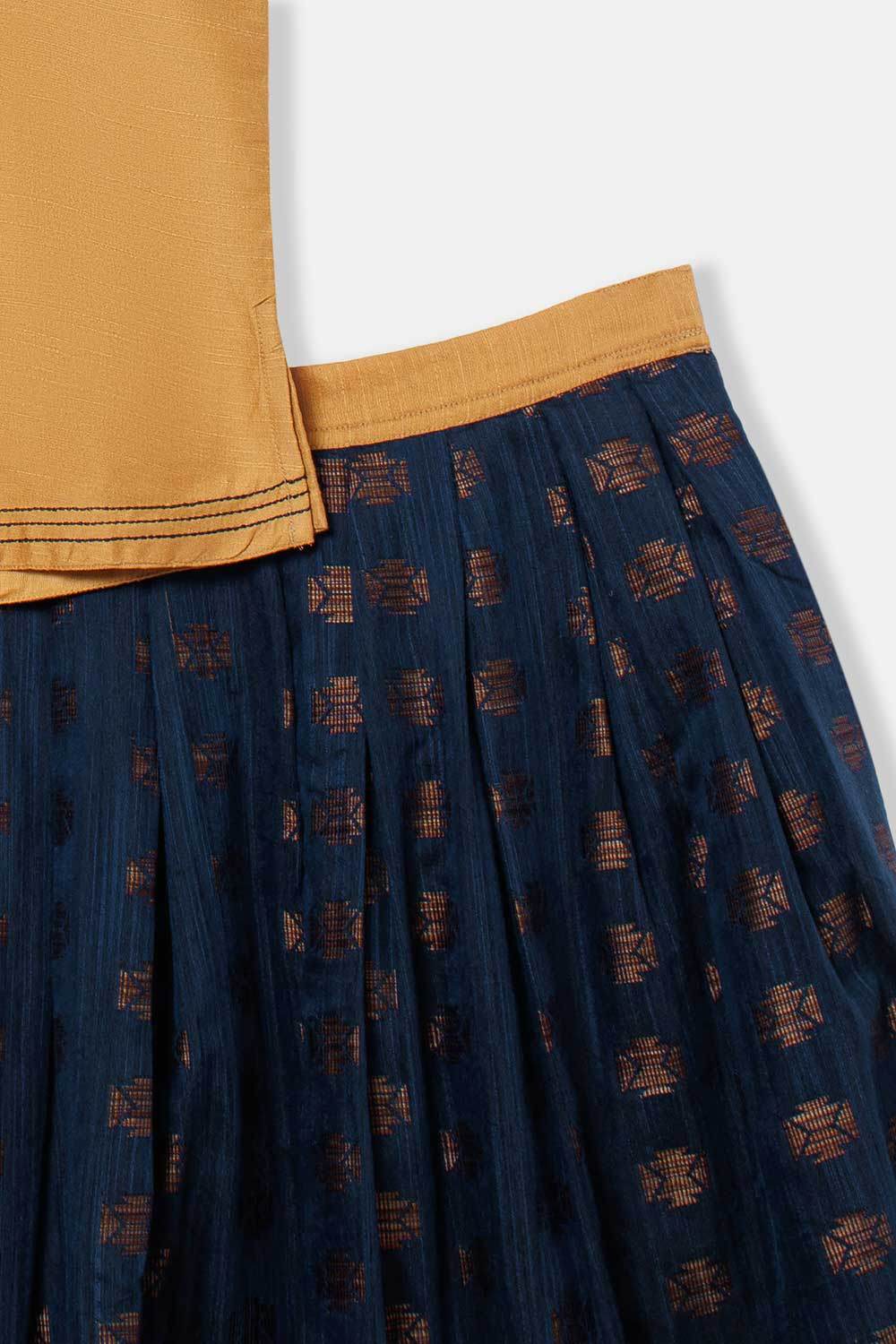 Chittythalli Girl's Pavadai Set – Sweetheart Neck Top with Ruffle Sleeves & Knife-Pleated Skirt - Blue - PS75 - Naidu Hall Family Store