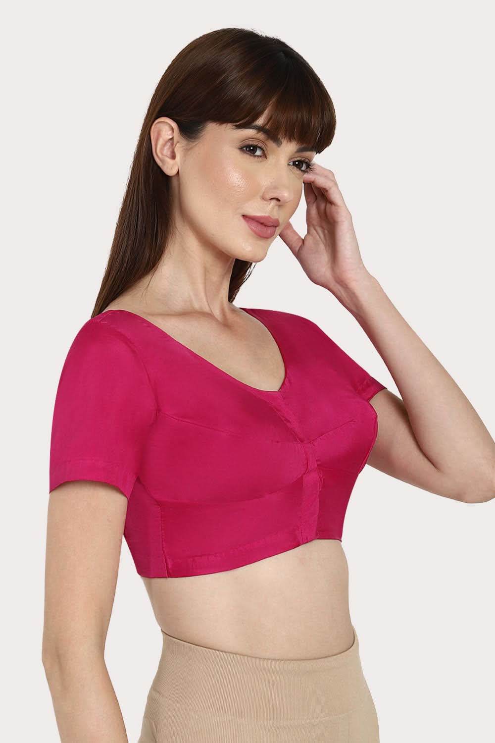 Naidu Hall Round neck Silk Cotton short sleeve blouse - Magenda - Naidu Hall Family Store
