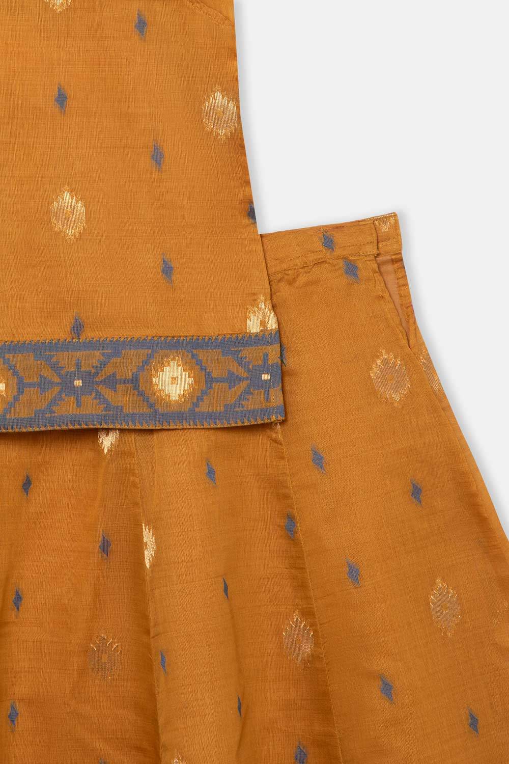 Chittythalli Traditional Girls Pavadai Set Three-Pointed Neck Blouse with Flared Skirt - Mustard - PS87 - Naidu Hall Family Store