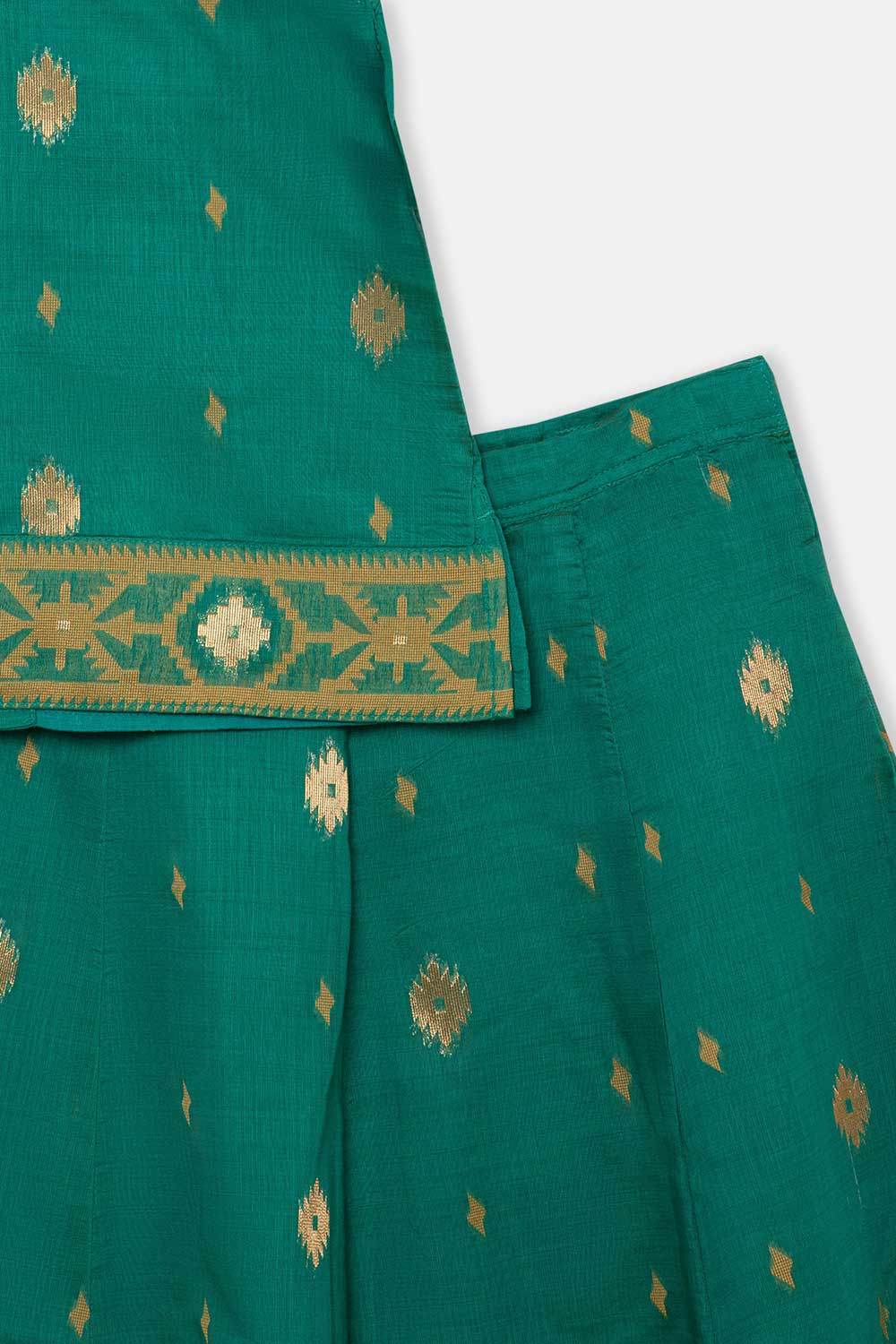 Chittythalli Traditional Girls Pavadai Set Three-Pointed Neck Blouse with Flared Skirt - Green - PS87 - Naidu Hall Family Store