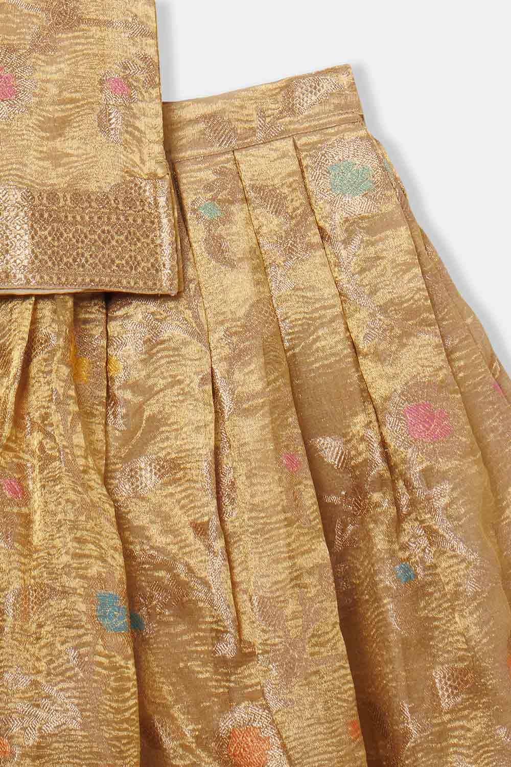 Chittythalli Girls Traditional Pavadai Set – Sweetheart Neck Pleated Top with Box-Pleated Skirt | Ethnic Wear - Gold - PS81 - Naidu Hall Family Store