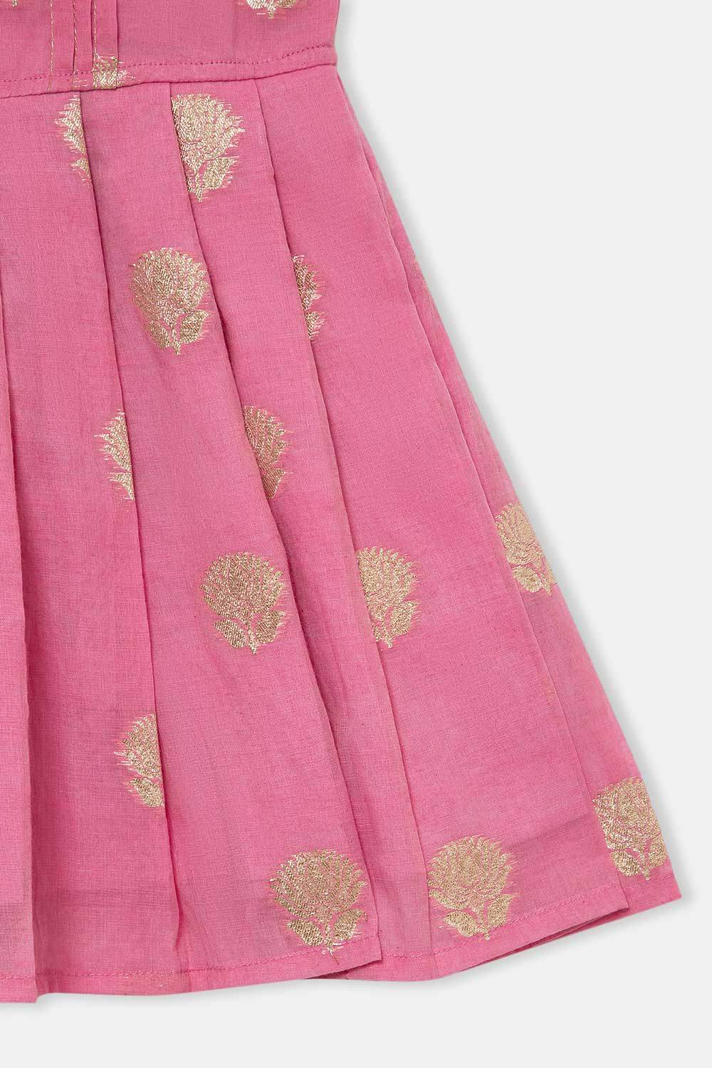 Chittythalli Girls Ethnic Frock Top with Pintuck Yoke and Pleated Skirt Traditional Indian Festive Wear - Pink - FR36 - Naidu Hall Family Store