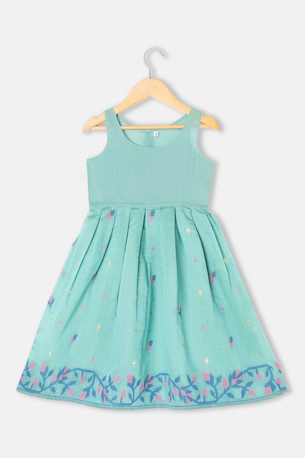Chittythalli Girls Pavadai Set Cotton Blend with Sweetheart Neckline & Box Pleat Skirt- Sky Blue - PS75 - Naidu Hall Family Store