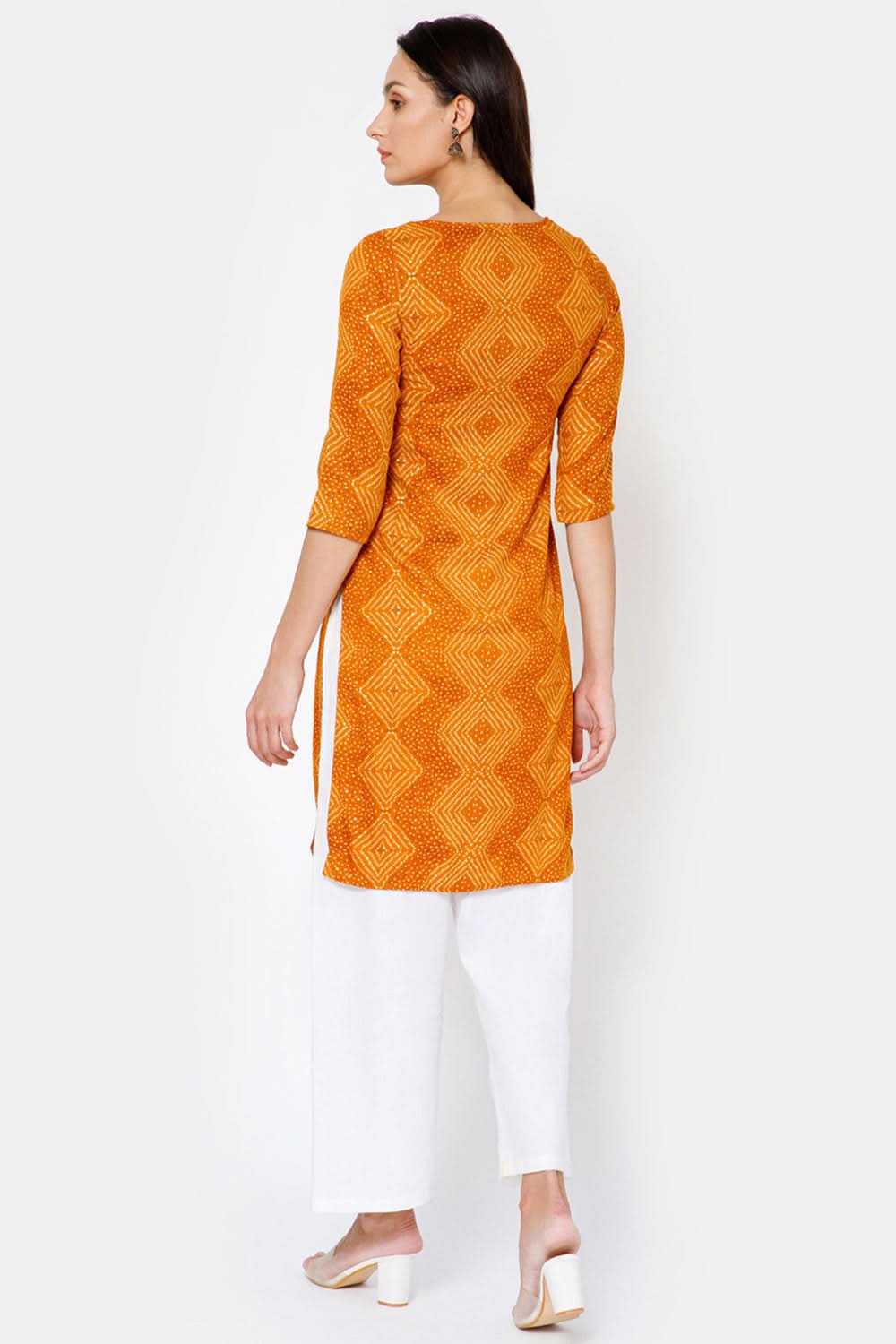 Mythri Women Knee Length Straight Kurtha - Yellow - KU44