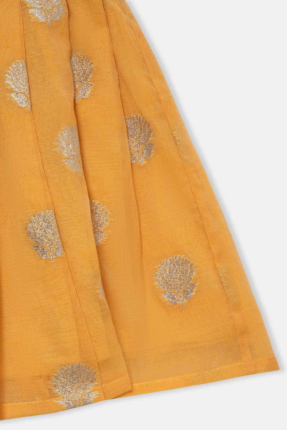 Chittythalli Girls Ethnic Frock Top with Pintuck Yoke and Pleated Skirt Traditional Indian Festive Wear - Yellow - FR36 - Naidu Hall Family Store