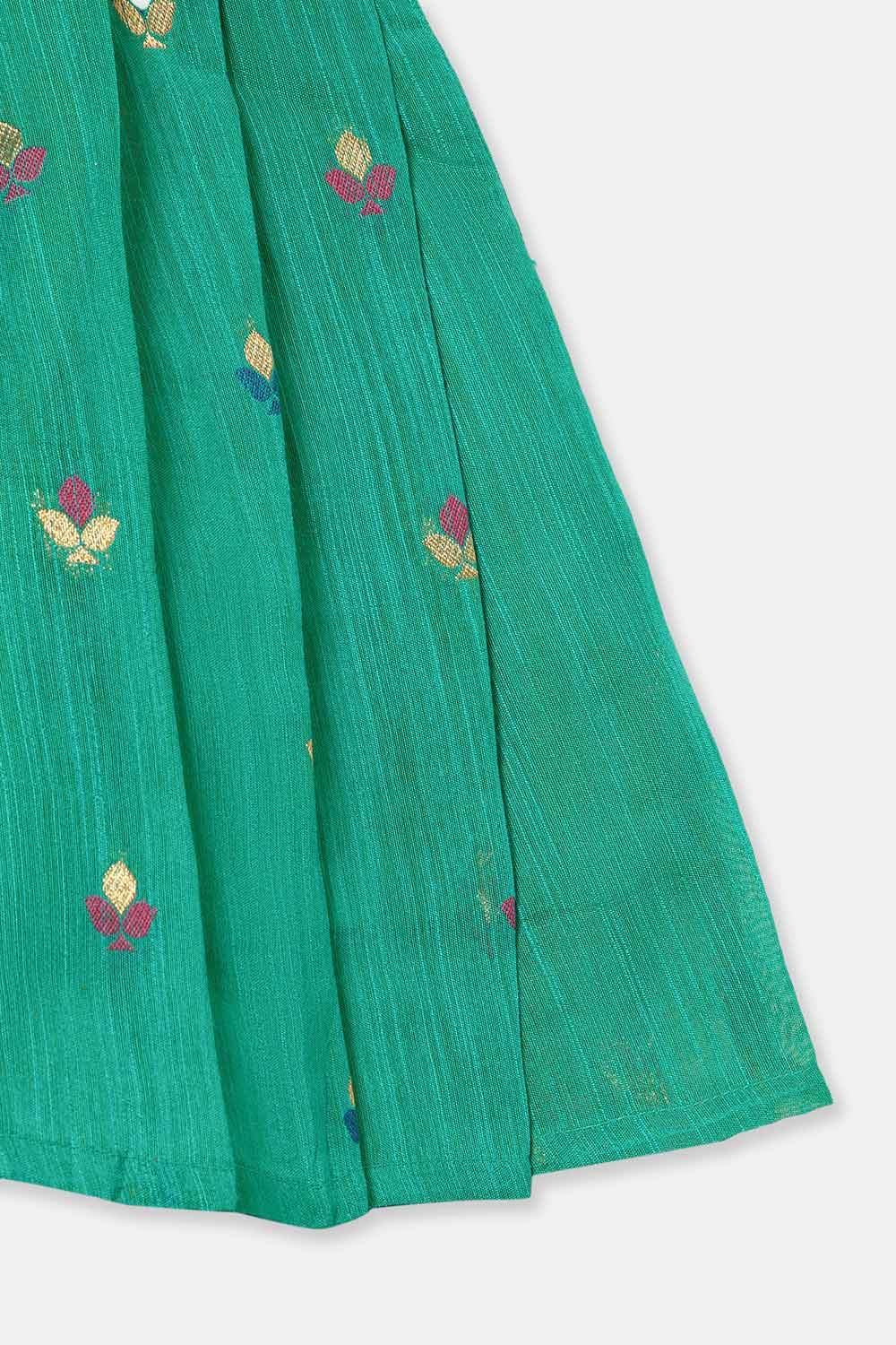 Chittythalli Girls’ Ethnic Frock – Angarkha Cut Top with Chain Stitch Embroidery & Knife Pleated Skirt - Green - FR39 - Naidu Hall Family Store