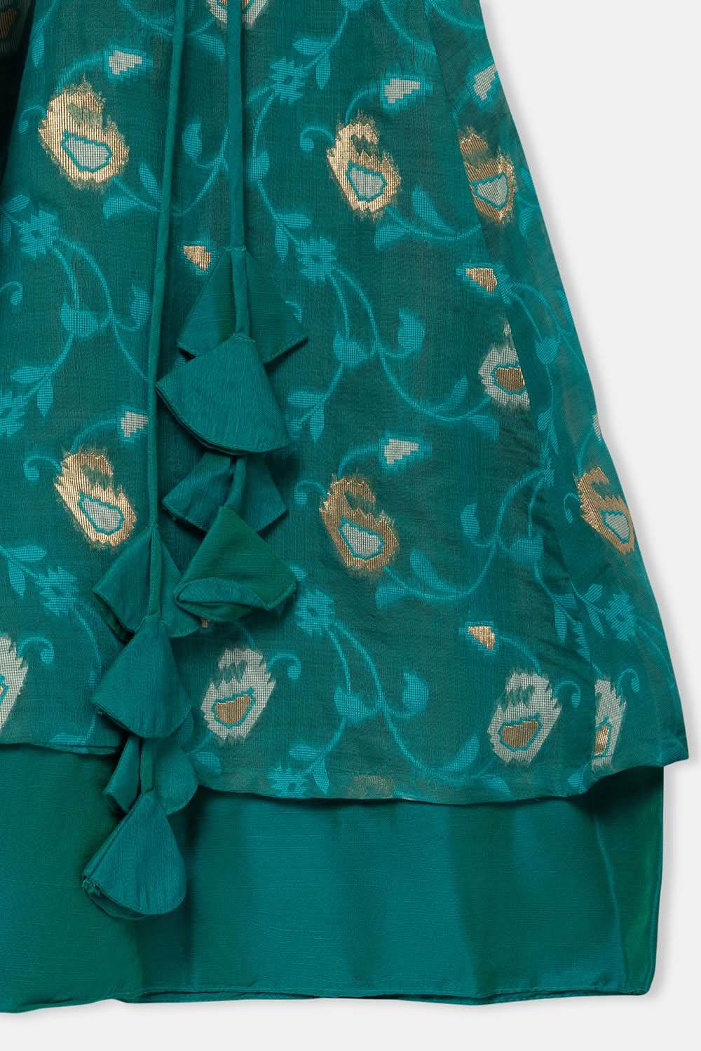 Chittythalli Girl's Ethnic Pavadai Set Round Neck Top with Shoulder Tie-Ups Sequin Embroidery & Kali Skirt - Teal Green - PS70 - Naidu Hall Family Store